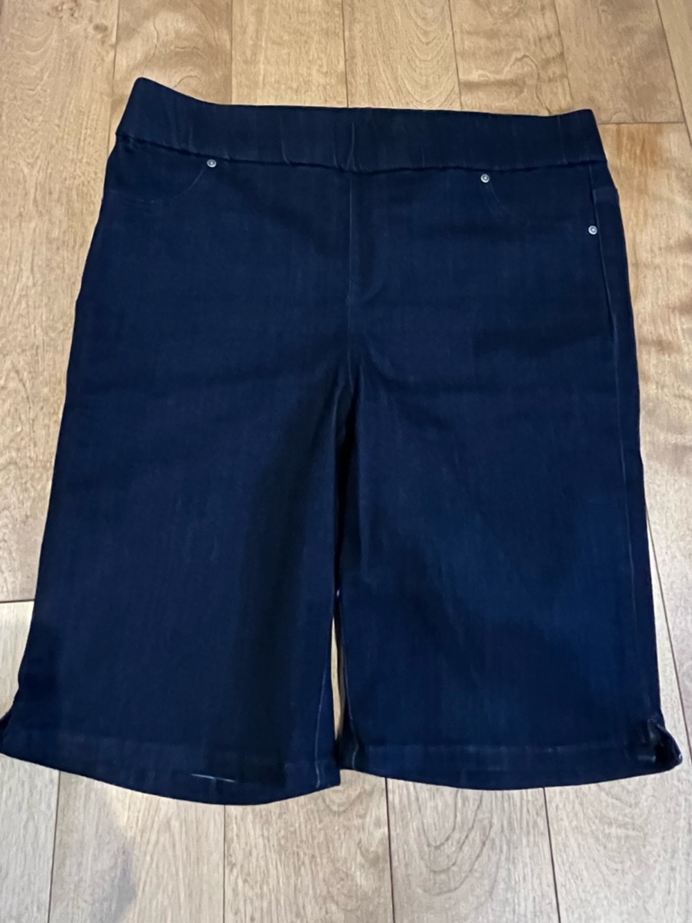 Women's Dark Blue denim Bermuda Shorts with elastic waist